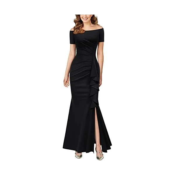 Women's Elegant Off Shoulder Ruffle Formal Evening Long Dress