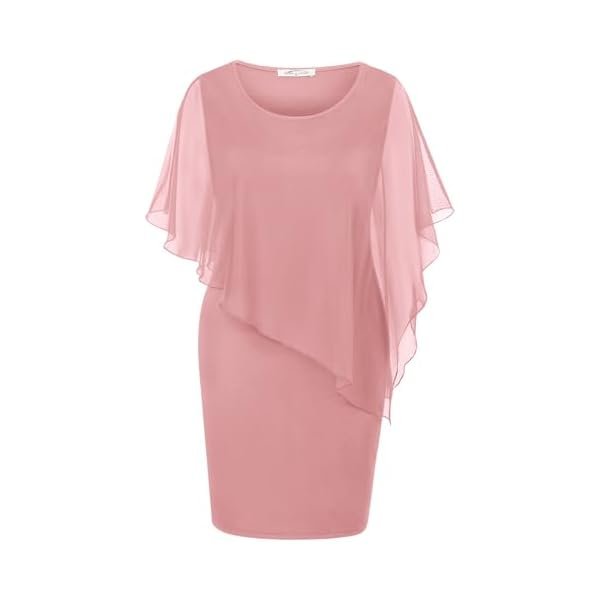 Women's Mesh Cape Overlay Bodycon Knee Length Pencil Dress for Wedding Guest