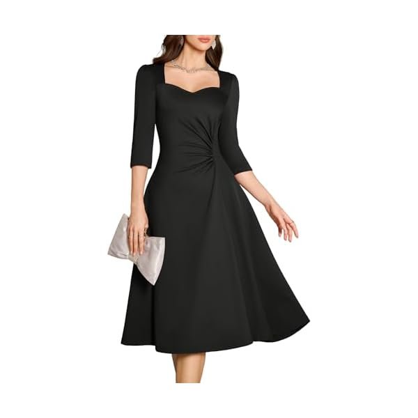 Women's Ruched Waist A Line Wedding Guest Dress Spring Wrap Midi Elegant Flowy Formal Cocktail Party Dresses