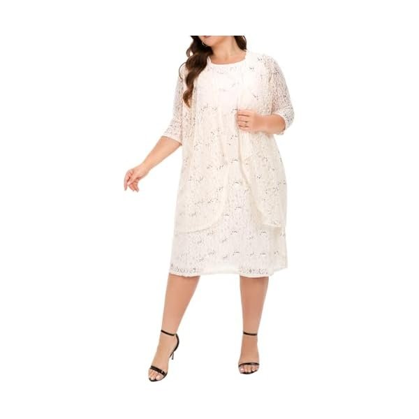 Women's Plus Size 2 Piece Mother of The Bride Dress Jacket Set Tea Length Sequin Lace Dress Formal Evening Gowns