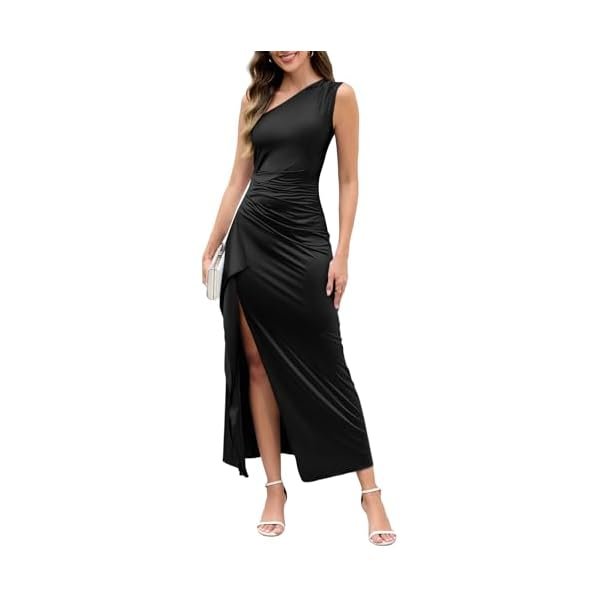 Formal Cocktail Dresses for Women One Shoulder Bodycon Maxi Dress Sexy Split Evening Wedding Party Prom Long Dress
