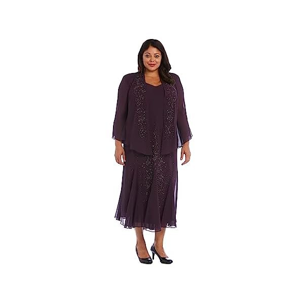 Elegant Plus Size Beaded Slip Dress W/Sheer Chiffon Jacket - Two Piece Special Occasion Set for Women