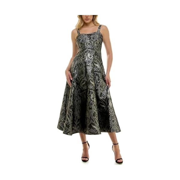 Womens Sleeveless Sweetheart Neck Jacquard Fit and Flare Midi Dress