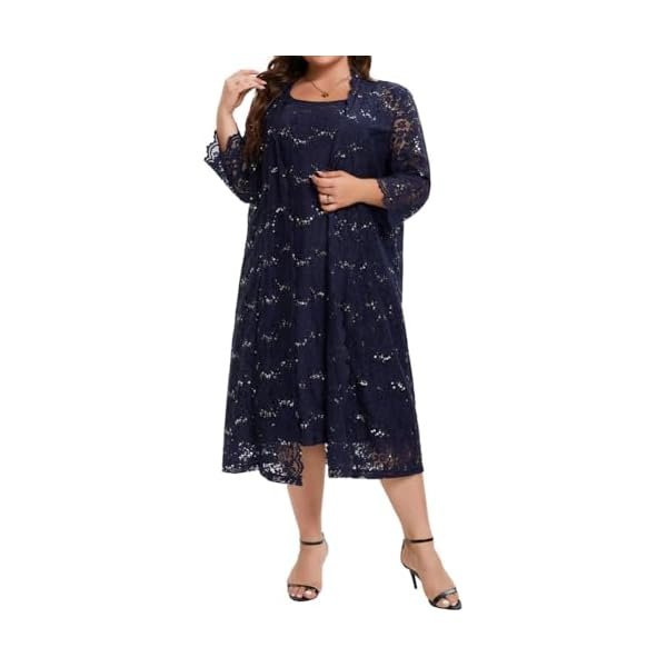 Women's Plus Size Mother of The Bride Dress Jacket Set 2 Piece Lace Sequin Dress Set Wedding Party Dresses