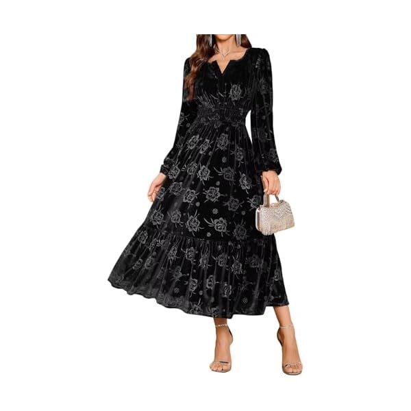 Womens Velvet Dresses Long Sleeve Cocktail Party Wedding Guest Dress