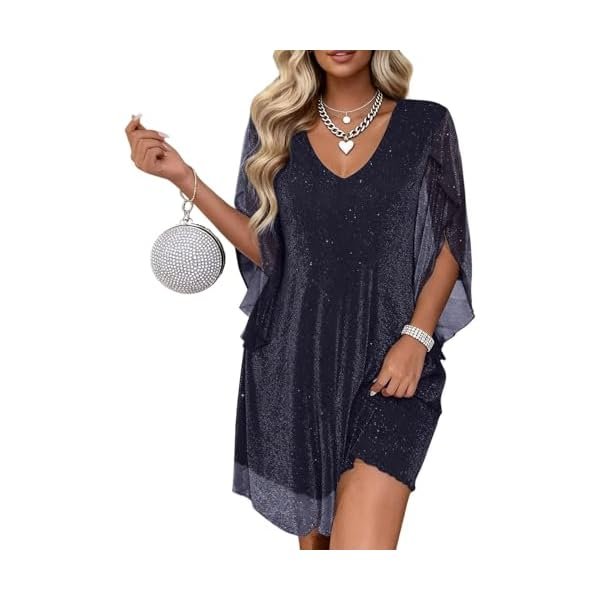 Women's Sparkly Cocktail Dresses for Wedding Guest Flutter Sleeve Loose Chiffon Party Dress (XS-XL)