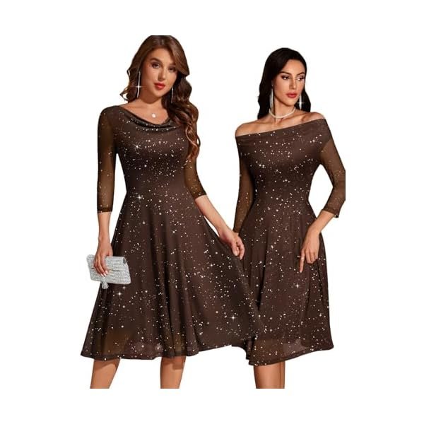 Cocktail Dress for Women, Sparkly Cowl Neck 3/4 Sleeves Wedding Guest Dresses 2026