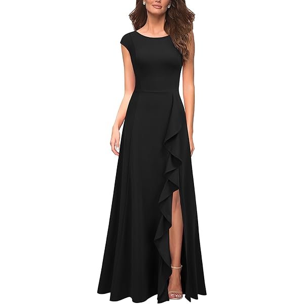 Women's Cocktail Dresses with Pockets Ruffled Sexy Split Party Long Formal Dress