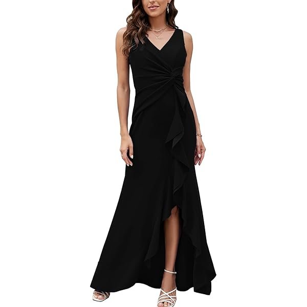 Formal Evening Dresses for Women Elegant Evening Party Prom Dress Long V Neck Sleeveless Split Wrap Wedding Guest Dresses