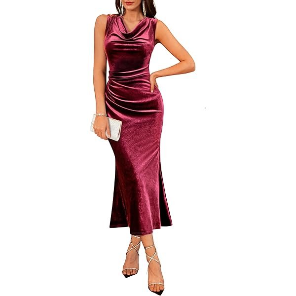 2025 Velvet Wedding Guest Dresses for Women, Winter Formal Cocktail Maxi Dress, Cowl Neck Mermaid Evening Gown