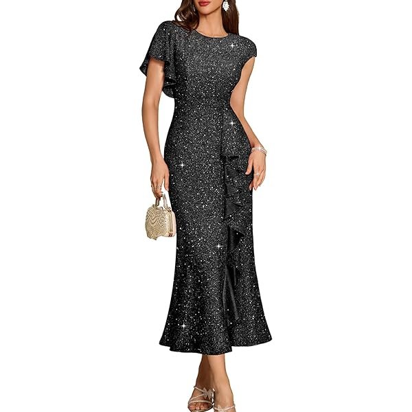 Sequin Formal Party Dress for Women Wedding Guest Cocktail Sparkly Prom Evening Dresses
